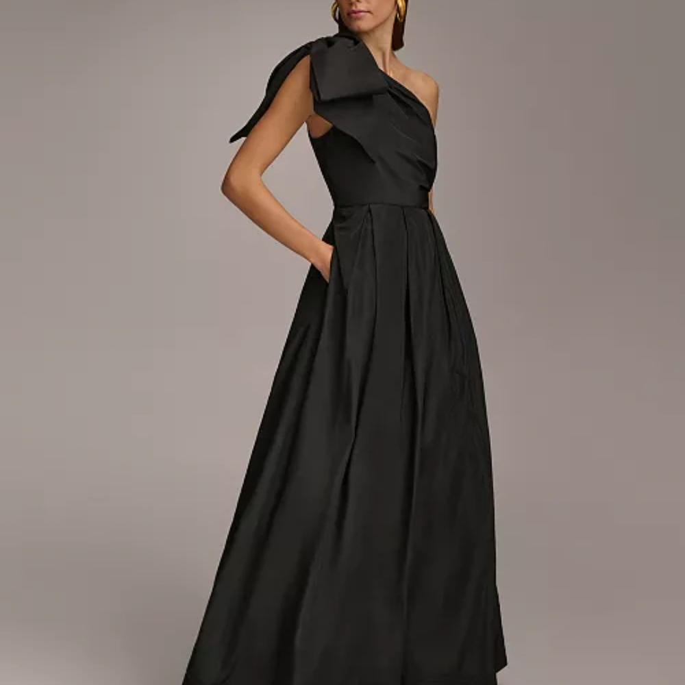 Donna Karan Black Bow One-Shoulder Dress